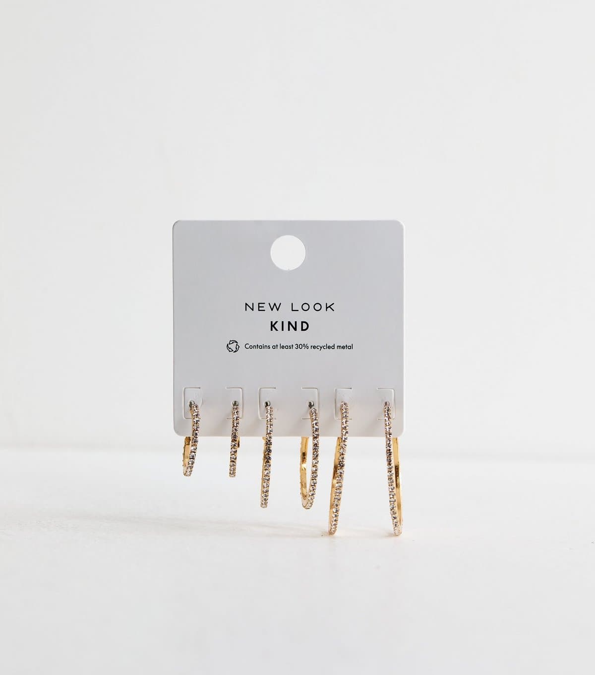 New Look New Look Pack Of 3 Gold Tone Diamanté Hoop Earrings