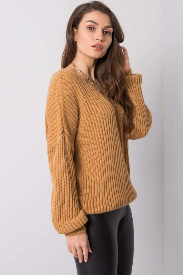 Love Lace Love Lace Women's Camel Crew Jumper with Back Neckline in Brown - 2