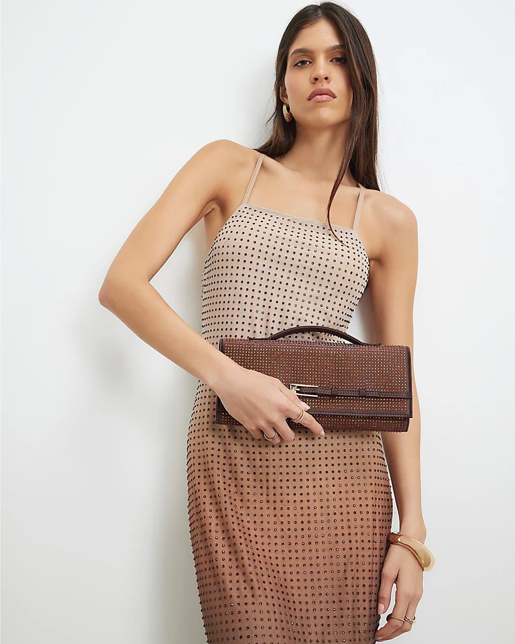 River Island River Island Womens Brown Embellished Shoulder Bag