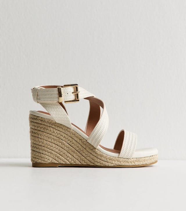 New Look Women's Wide Fit White Textured Faux Leather Wedge Sandals Vegan New Look - 2