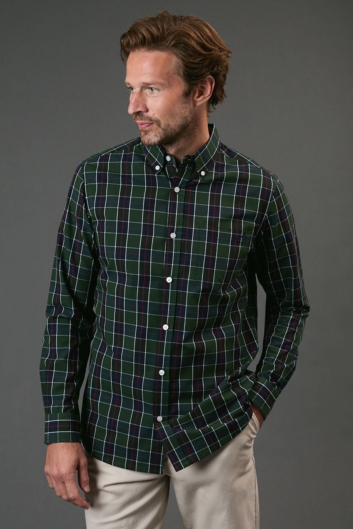 Maine Maine Men's Dark Green Country Check Long Sleeve Shirt - 2