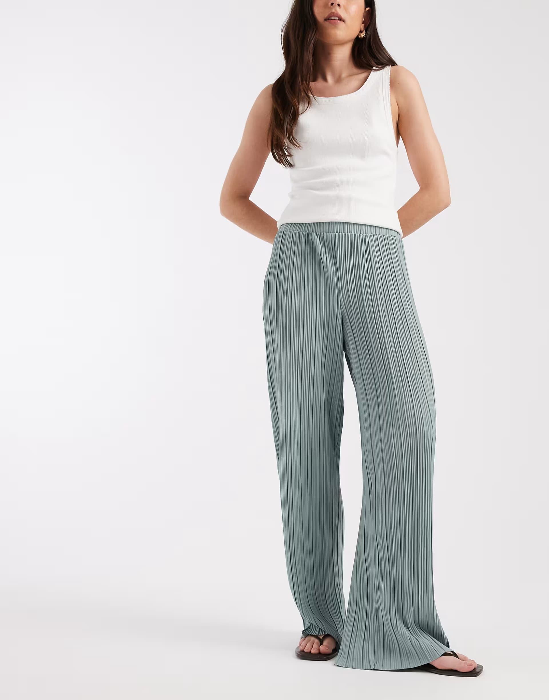 ASOS ASOS Plisse Wide Leg Trousers in Light Teal