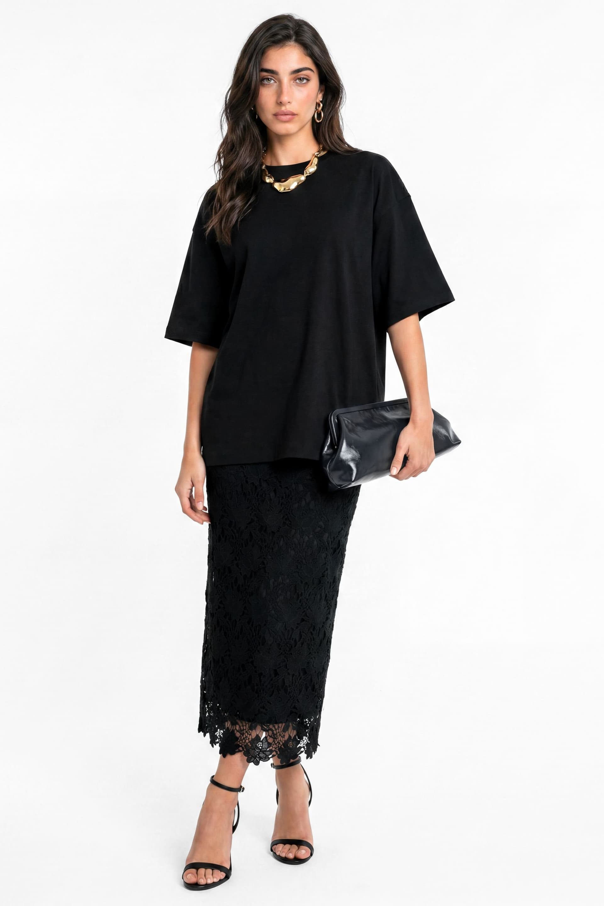 Lovedrobe Lovedrobe Women's Floral Lace Midaxi Skirt in Black