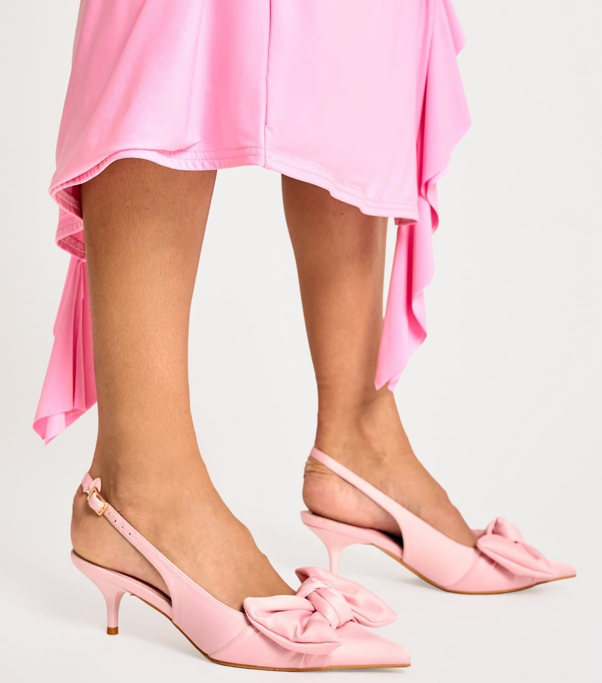 Public Desire Women's Light Pink Iris Satin Bow Court Midi Heeled Sandals Public Desire New Look