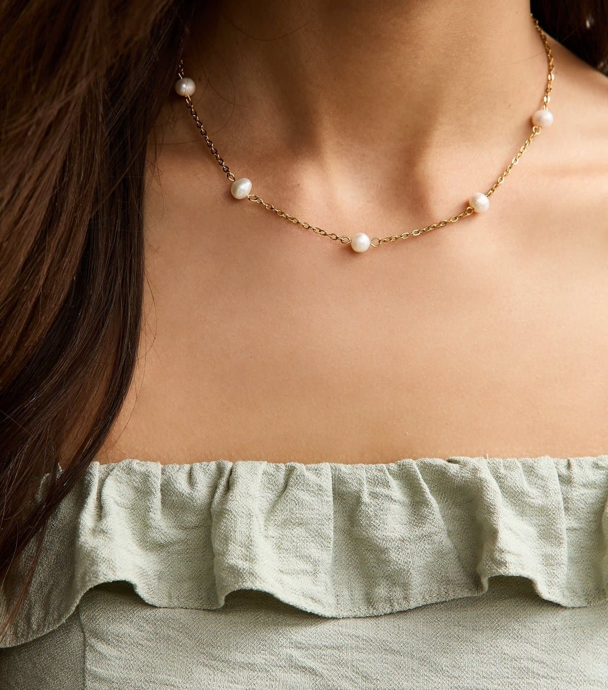 New Look Gold Tone Waterproof Faux Pearl Chain Necklace New Look