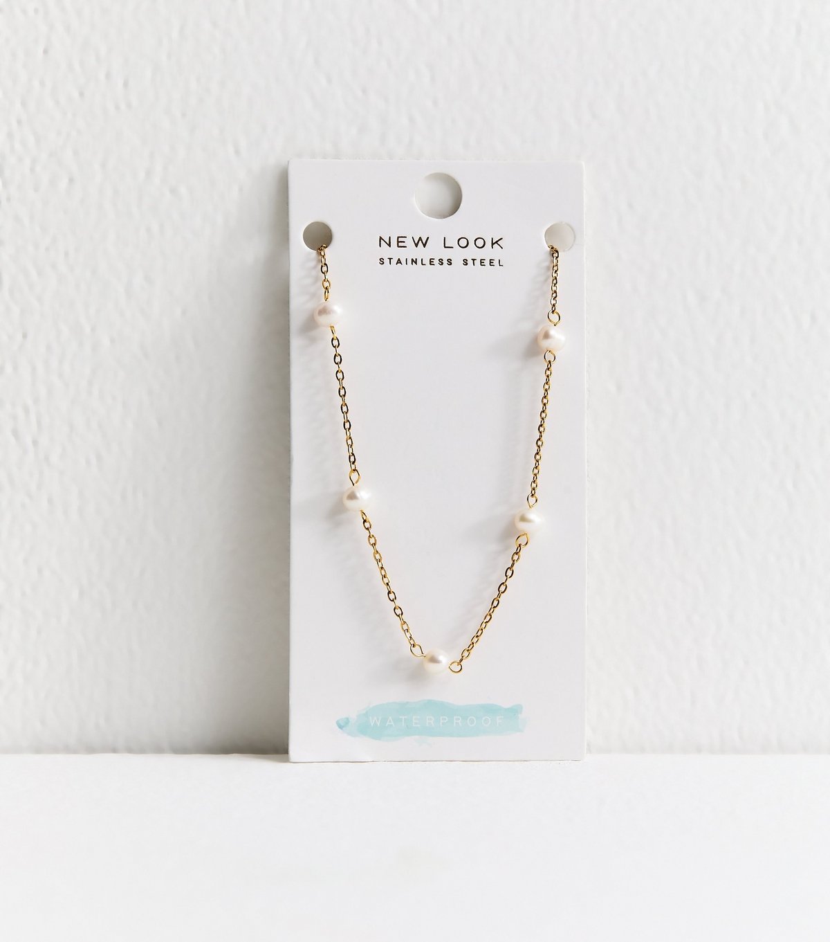 New Look Gold Tone Waterproof Faux Pearl Chain Necklace New Look - 3