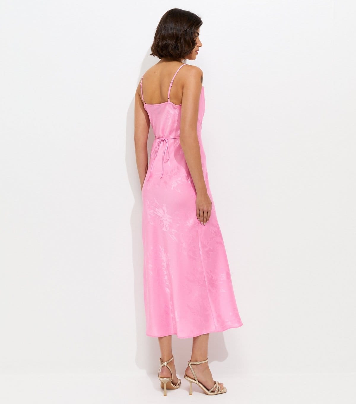 New Look Women's Bright Pink Floral Jacquard Cowl Neck Strappy Midi Dress New Look - 4