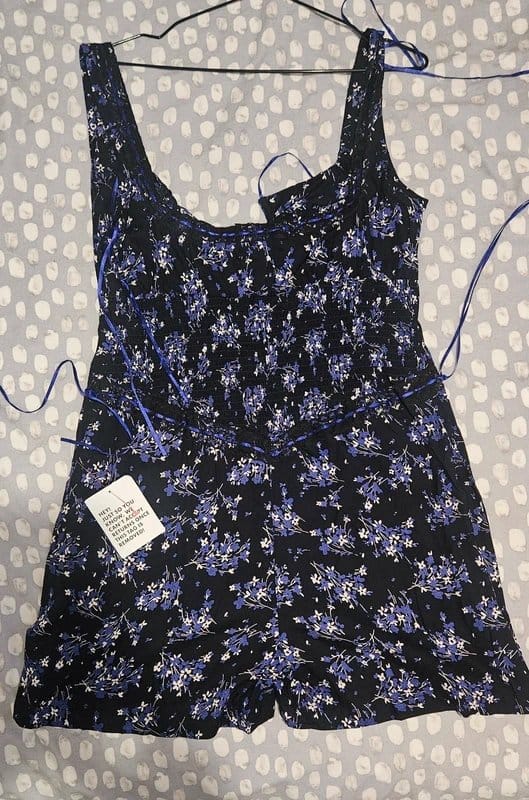 ASOS Navy Floral Print Lace Trim Playsuit