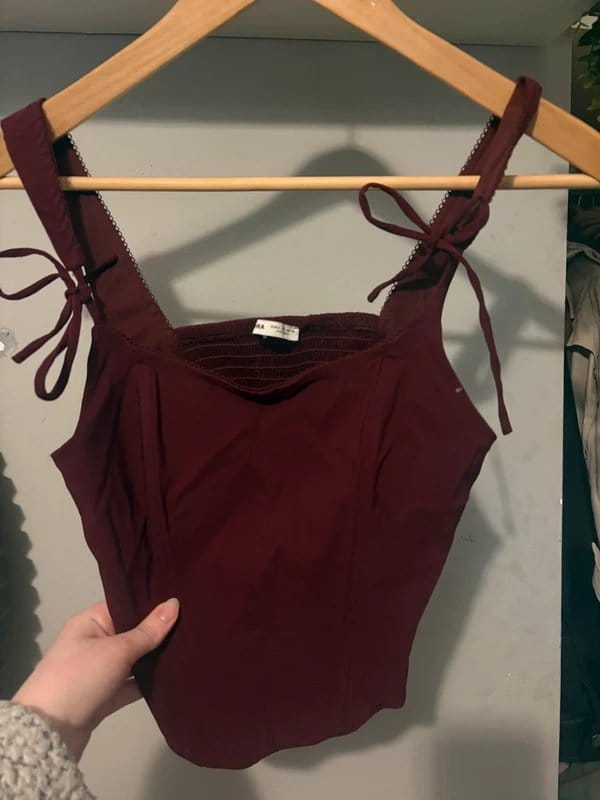 Bershka Burgundy Lace-Up Corset
