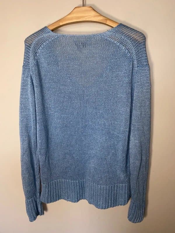 Theory Theory blue linen blend harbour chain summer weight v neck  jumper size P UK 10 slouchy fit