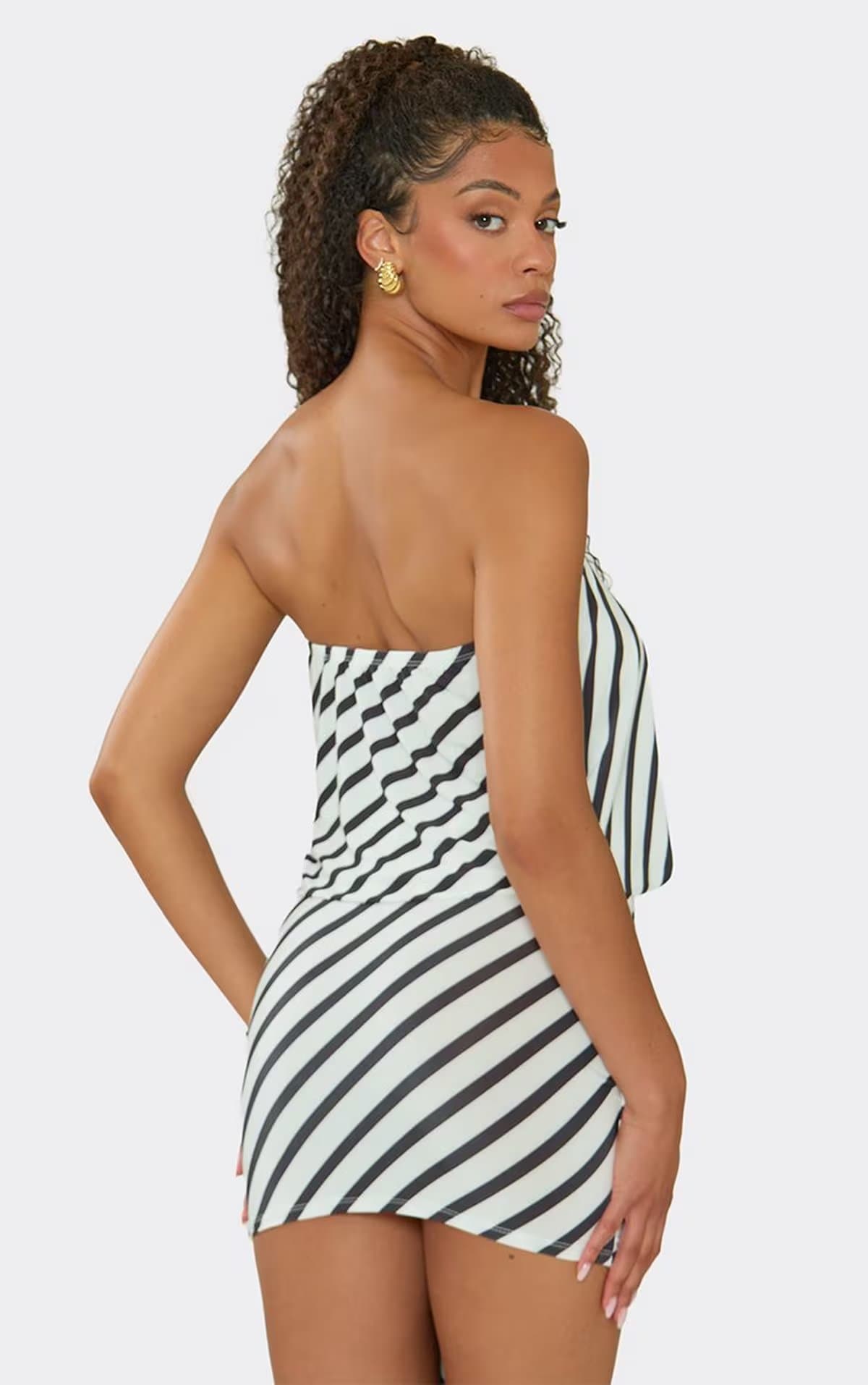 EGO Mid Rise Tie Drape Detail Mini Skirt In Multi Stripe., Women's Size UK 6