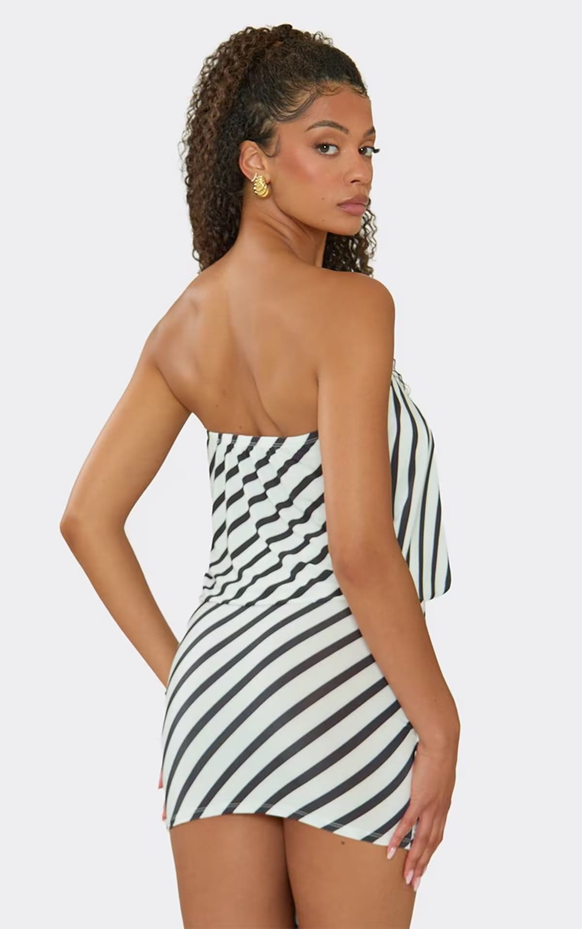Ego Multi Stripe Mini Skirt With Tie Drape Detail