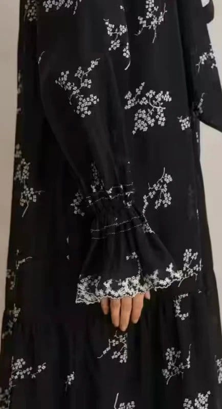 ME+EM Black Cherry Blossom Silk Organza Maxi Dress