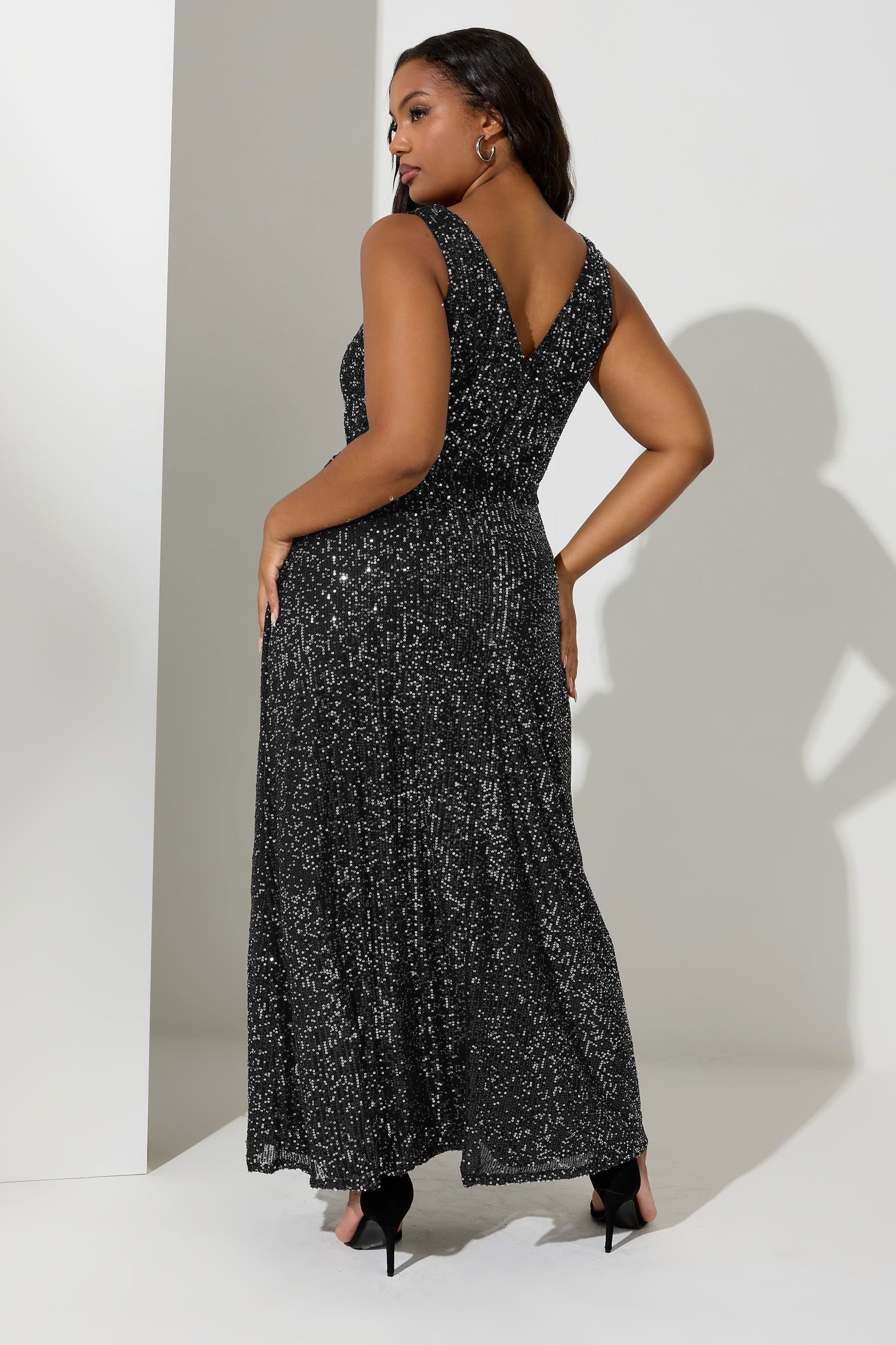 Yours Yours Women's Sequin V-Neck Maxi Dress in Black - 4