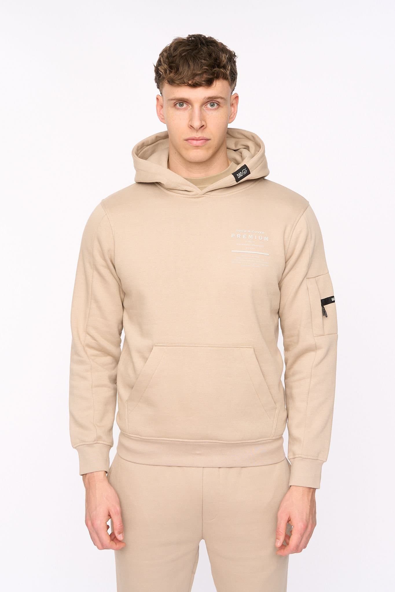 Duck&Cover Duck&Cover Men's Rayland Functional Hoodie with Mixed Media Print in Stone