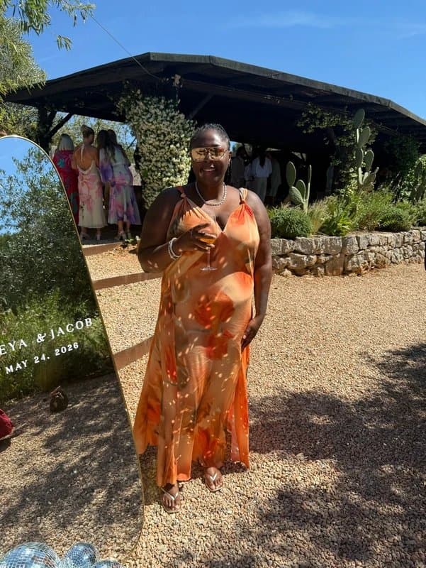 Never Fully Dressed Never Fully Dressed Wedding Guest Orange Blurred Floral Sofia Maxi Dress Size UK 26