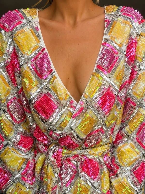ASOS ASOS Edition Sequin Wrap Mini Dress – Pink & Gold – UK 10
