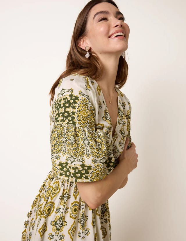 Blue Vanilla V Neck Border Print Dress - 2