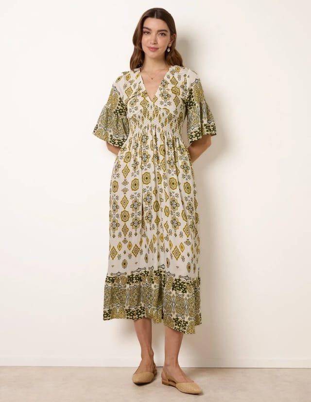 Blue Vanilla V Neck Border Print Dress - 3