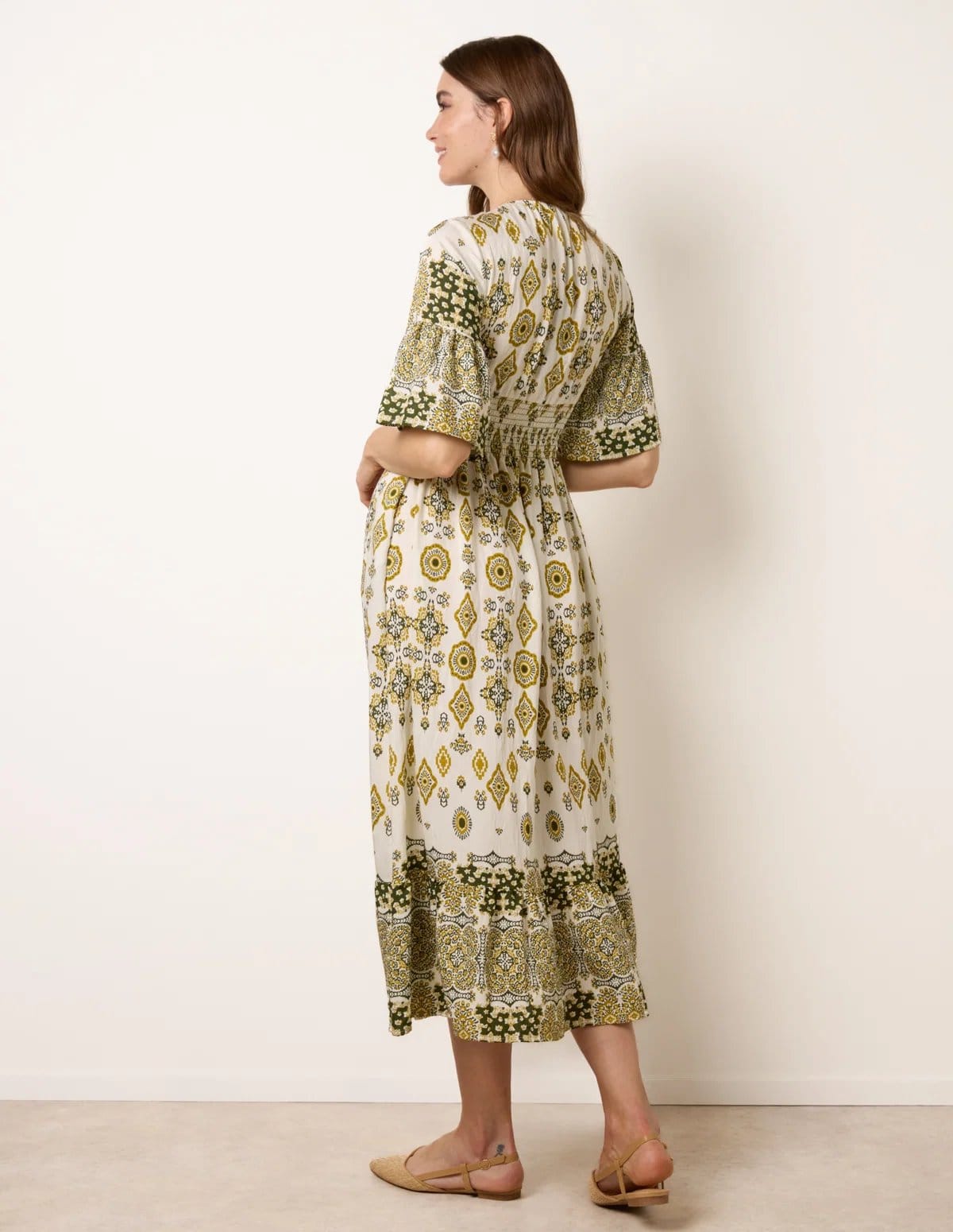 Blue Vanilla V Neck Border Print Dress - 4