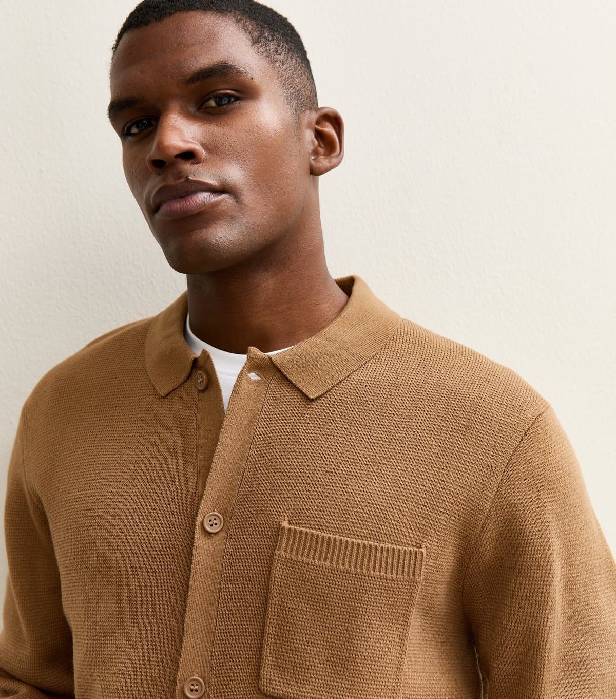 New Look Men's Brown Regular Fit Long Sleeve Knitted Shacket New Look