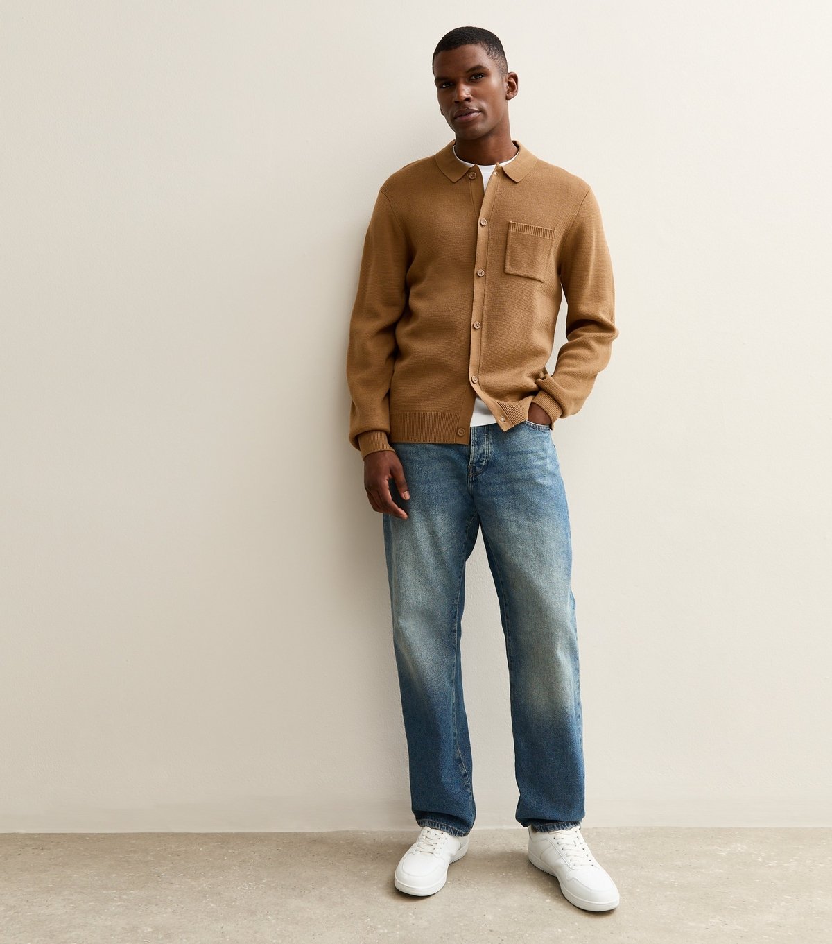 New Look Men's Brown Regular Fit Long Sleeve Knitted Shacket New Look - 3