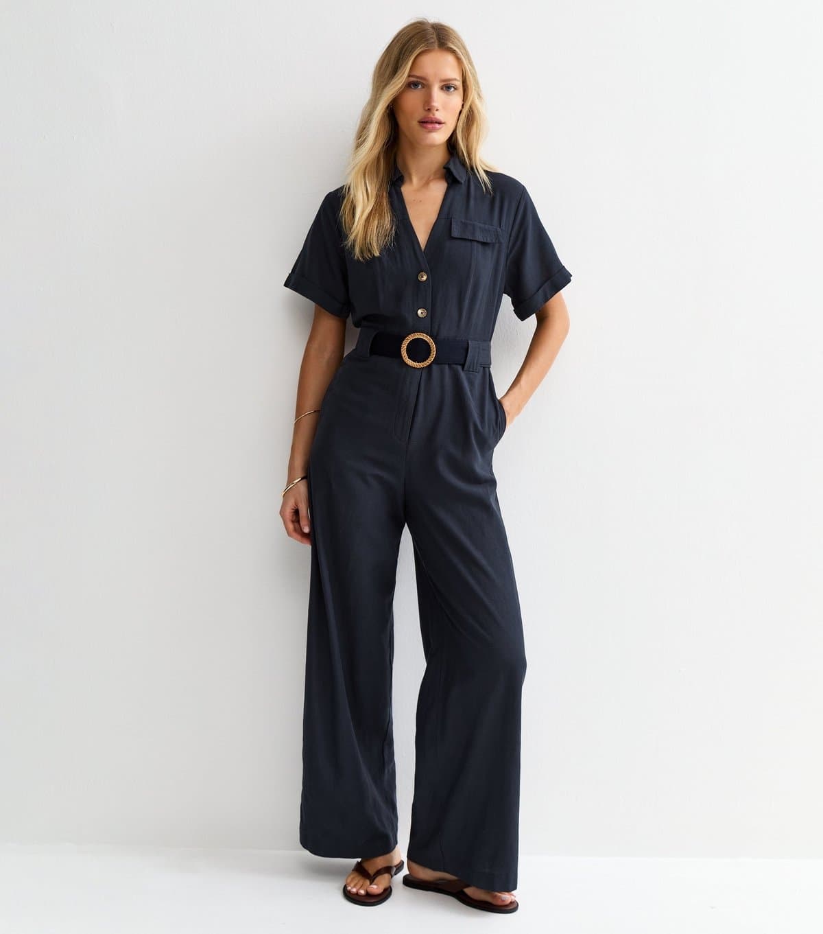 New Look Women's Navy O-Ring Belt Short Sleeve Jumpsuit New Look