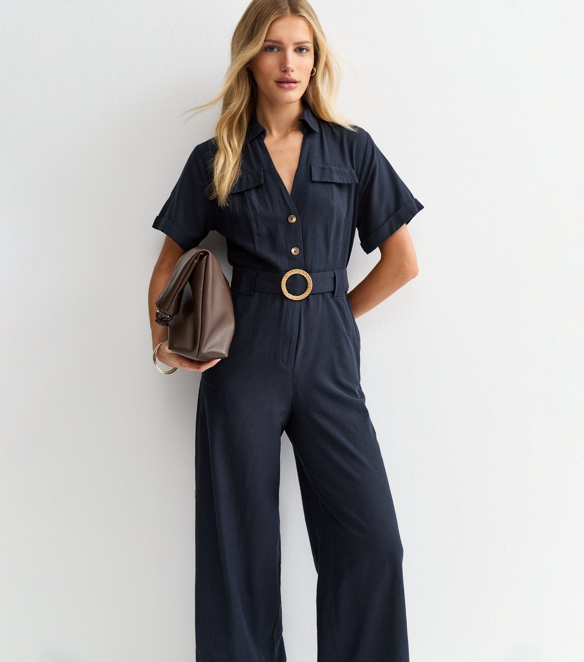 New Look Women's Navy O-Ring Belt Short Sleeve Jumpsuit New Look - 2