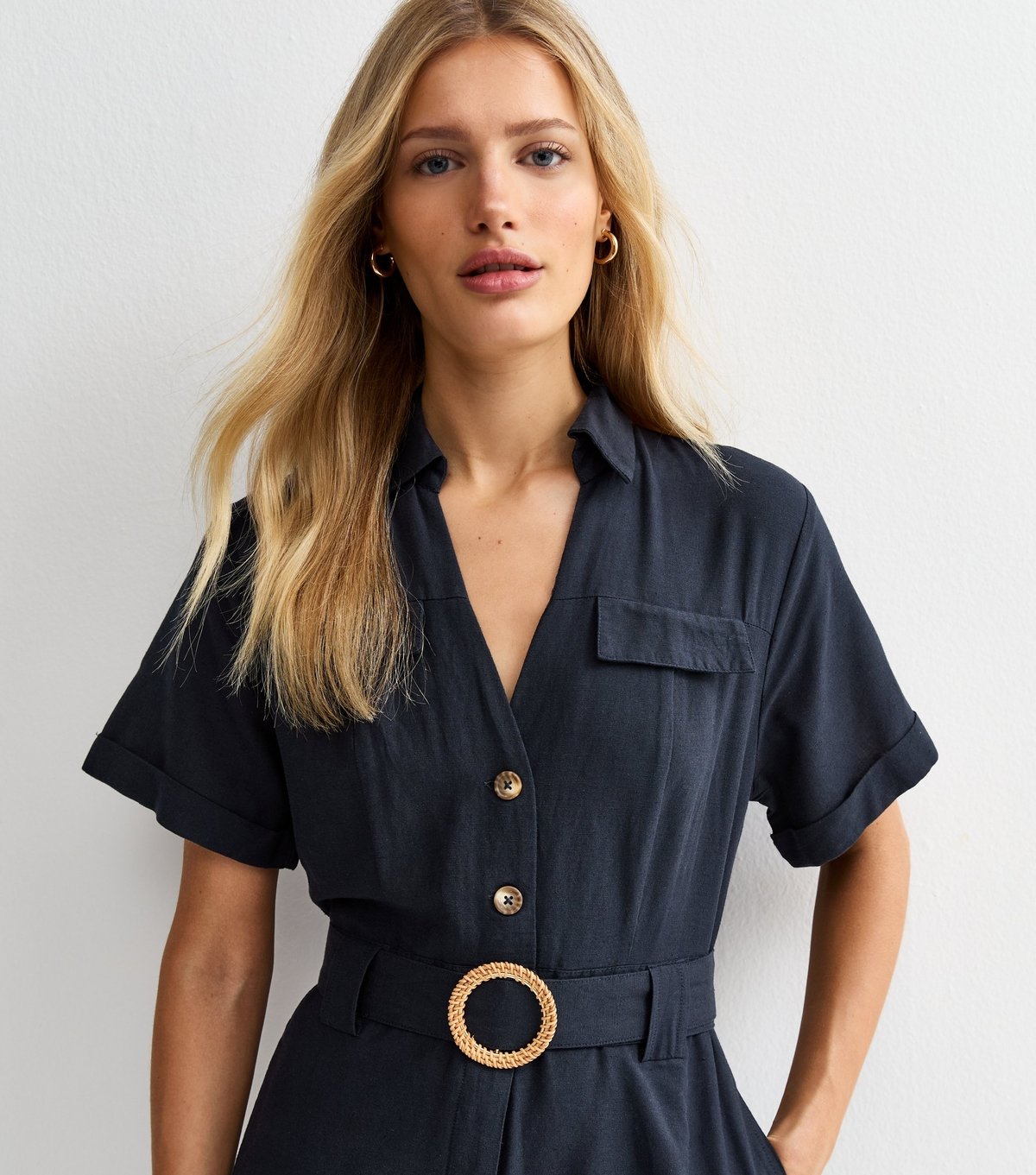 New Look Women's Navy O-Ring Belt Short Sleeve Jumpsuit New Look - 3
