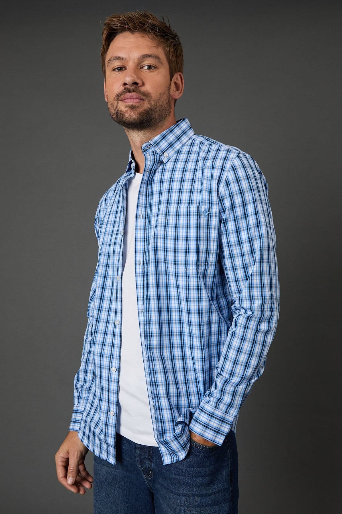 Maine Maine Men's Blue Check Long Sleeve Shirt