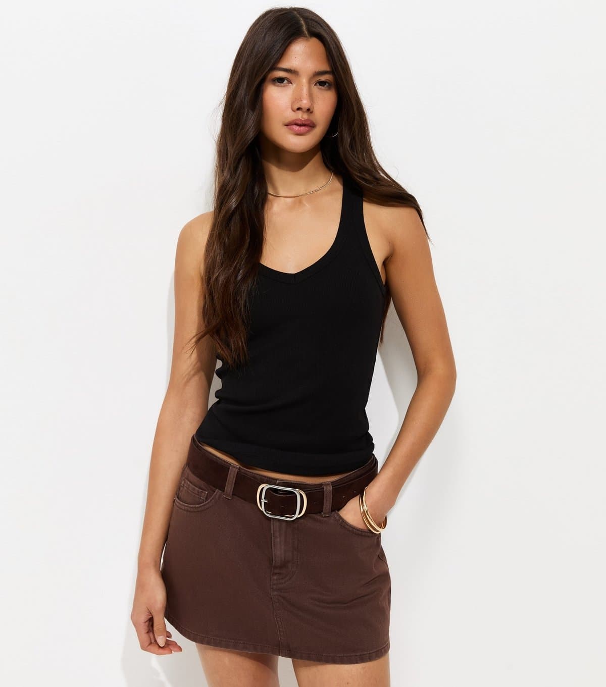 New Look New Look Black Cotton Rich V-Neck Vest Top