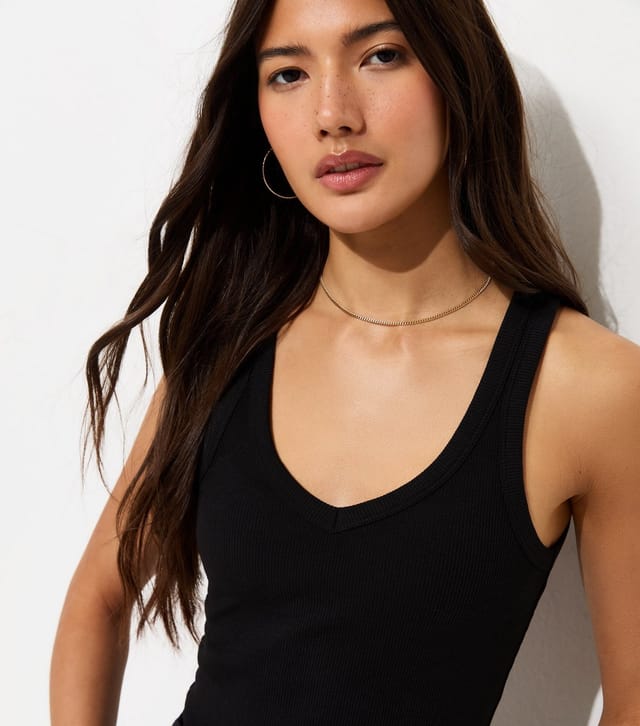 New Look Women's Black Cotton Rich V Neck Slim Wide Strap Vest Top New Look - 3
