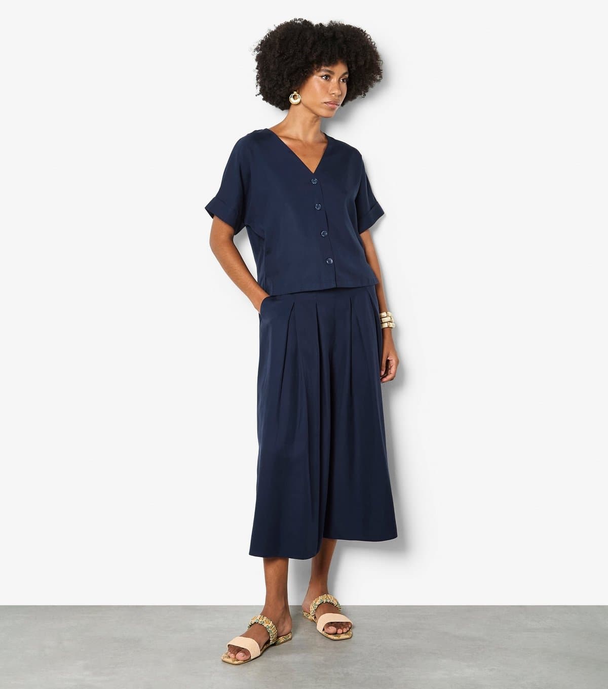 Apricot Apricot Navy Woven Short Sleeve Button-Through Top