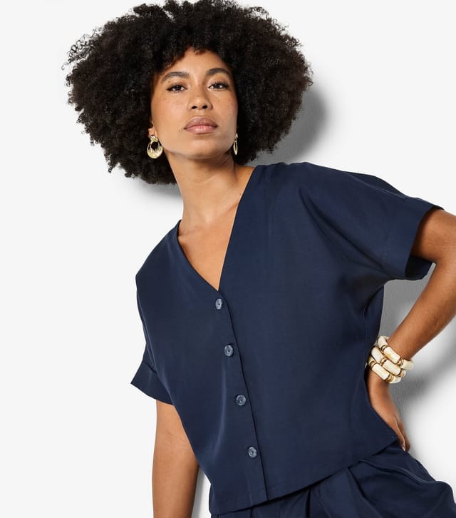 Apricot Women's Navy Short Sleeve Button Through Top Apricot New Look - 2