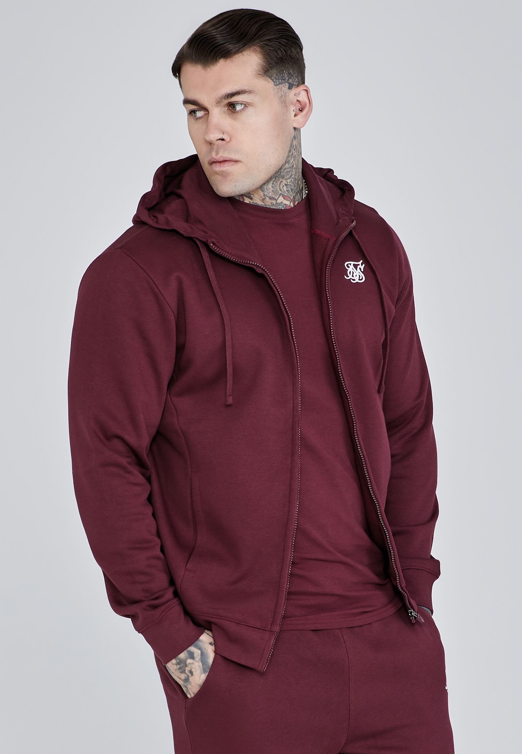 SikSilk SikSilk Men's Burgundy Essentials Full Zip Hoodie - 4