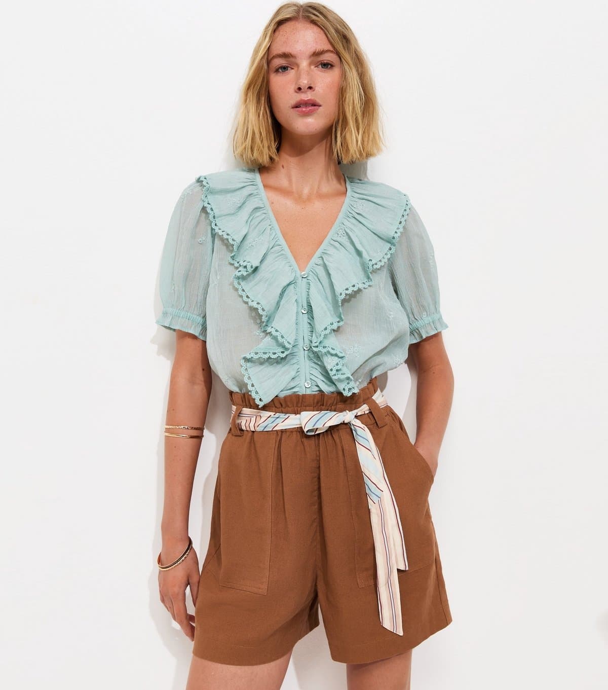 New Look New Look Rust Linen Look Contrast Scarf Shorts