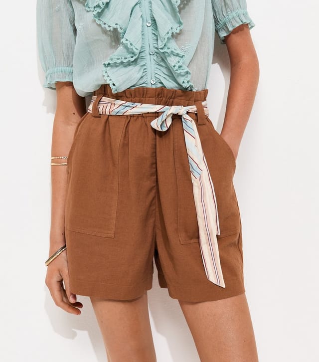 New Look Women's Rust Linen Look Contrast Scarf Shorts New Look - 2