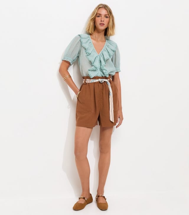 New Look Women's Rust Linen Look Contrast Scarf Shorts New Look - 3