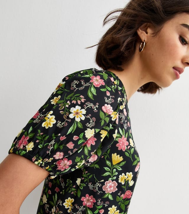New Look Women's Black Floral Smock Mini Dress New Look - 2