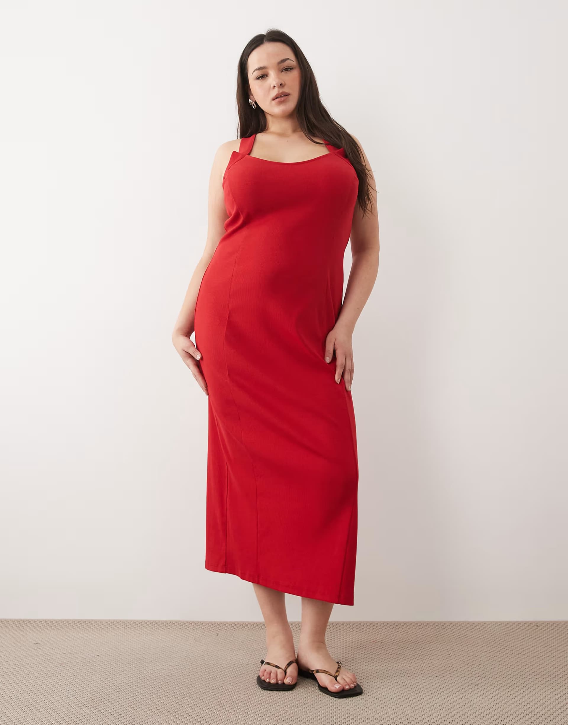 ASOS ASOS DESIGN Curve scoop front racer seam detail midi dress  in red