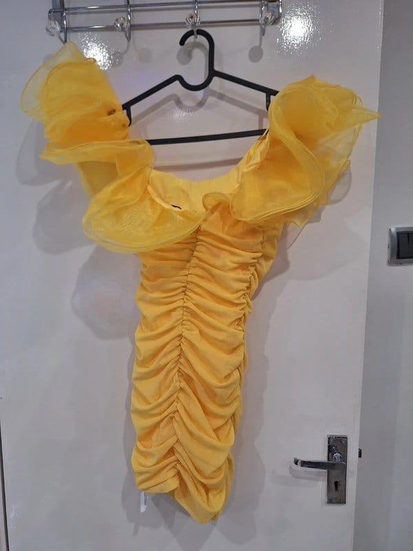 ASOS Yellow Ruched One-Shoulder Mini Dress