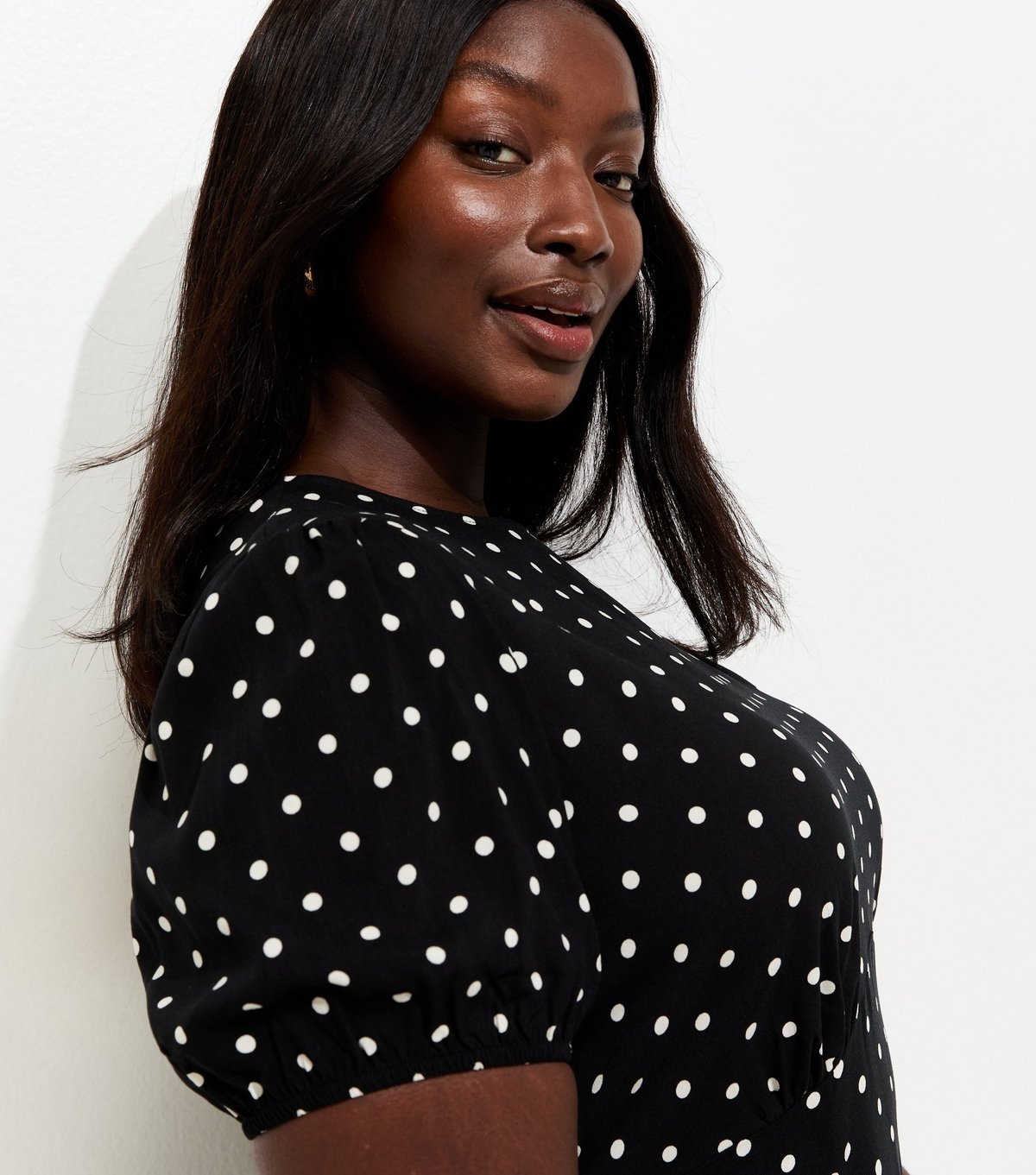 New Look Women's Plus Size Black Spot Print Lace Hem Midi Dress Curves New Look - 2