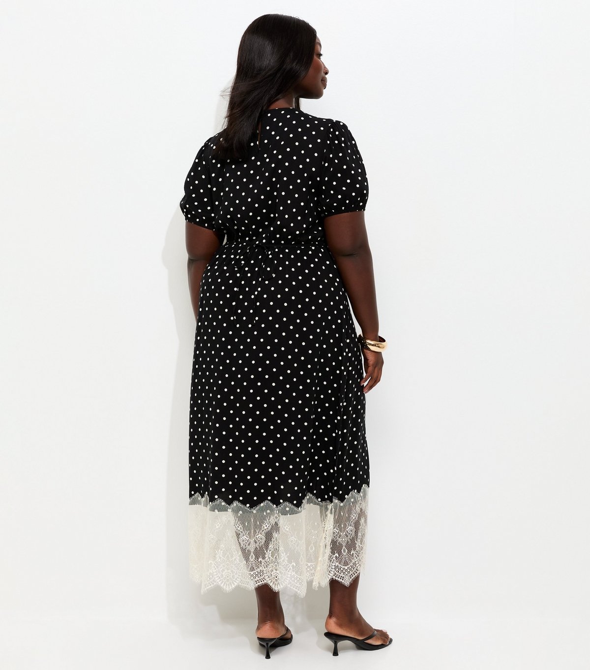 New Look Women's Plus Size Black Spot Print Lace Hem Midi Dress Curves New Look - 4