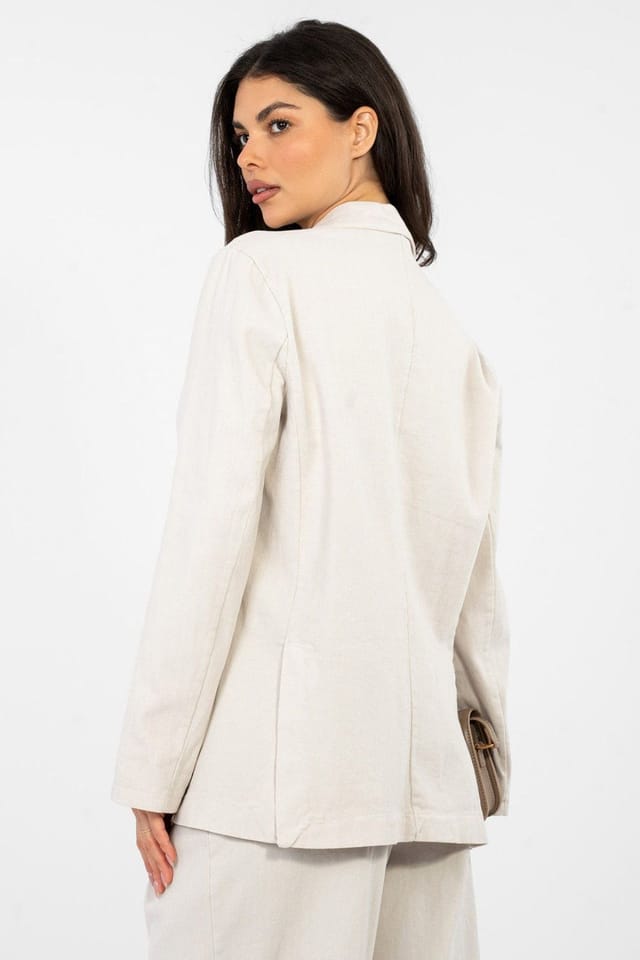 Love Lace Love Lace Women's Cotton Denim Blazer with Patch Pockets in Beige - 3