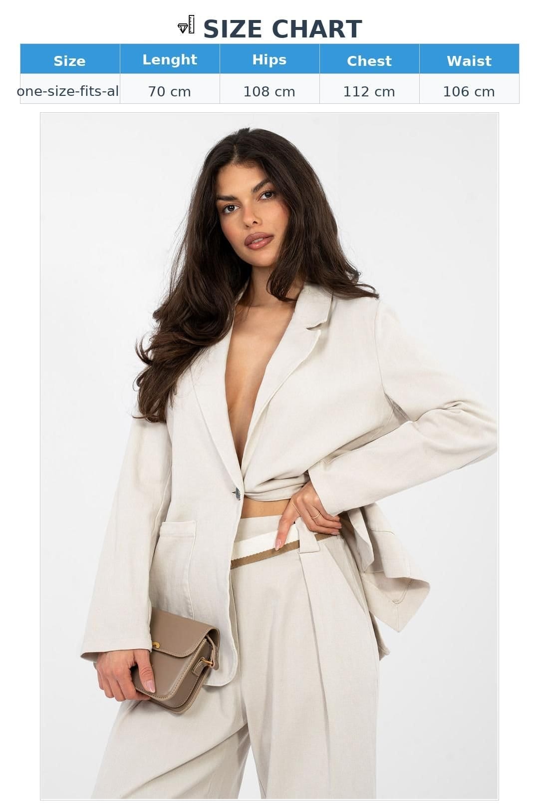Love Lace Love Lace Women's Cotton Denim Blazer with Patch Pockets in Beige - 4