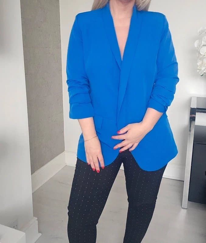 Elsa Womens blue scrunch 3/4 sleeve blazer jacket new medium dressy smart night day out party Elsa