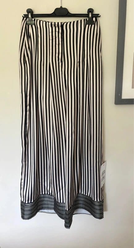 Never Fully Dressed Black & Cream Satin Mono Stripe Wide Leg