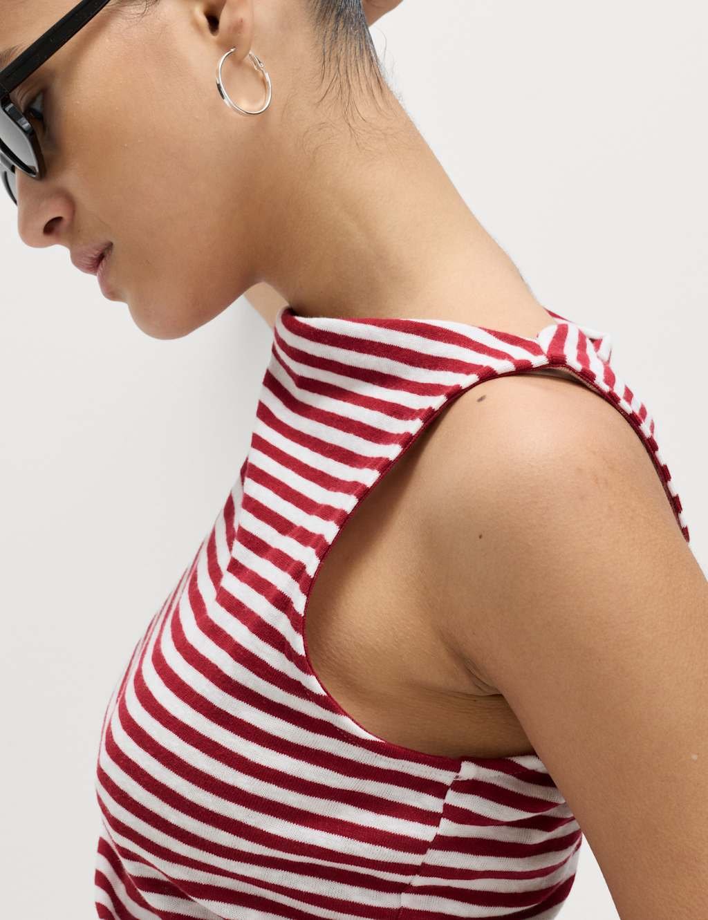 Marks & Spencer M&S Cotton Rich Striped Mini Column Dress Red Mix - 3