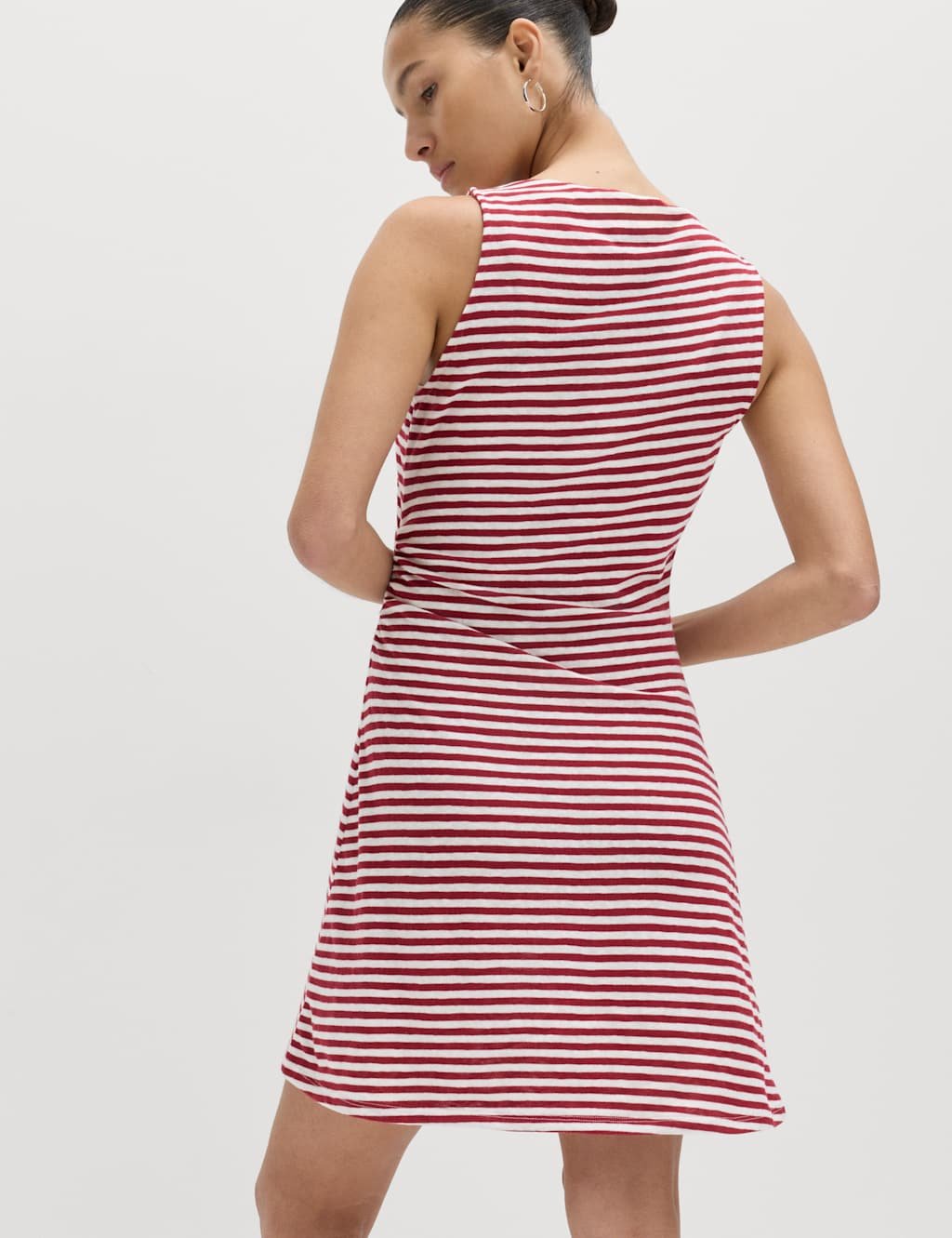 Marks & Spencer M&S Cotton Rich Striped Mini Column Dress Red Mix - 4