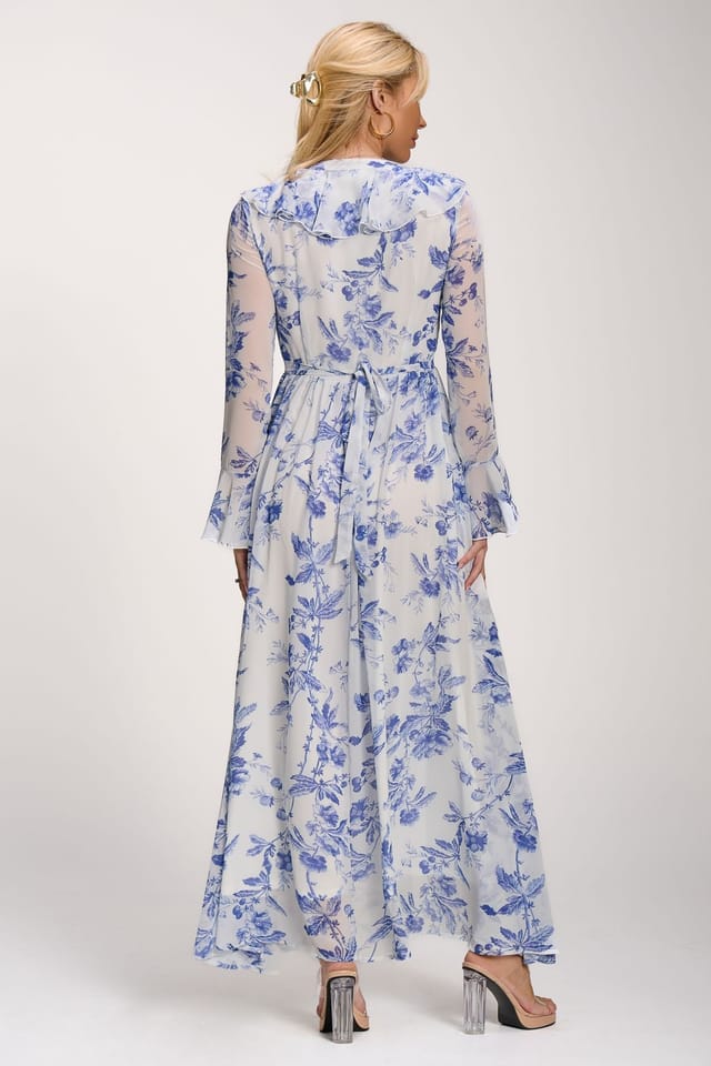 Jolie Moi Jolie Moi Women's Long Sleeve Chiffon Ruffle Maxi Dress - 2